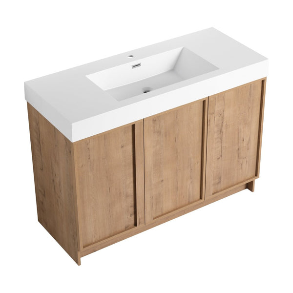 English Elm 48 Inch Freestanding Bathroom Vanity with Resin Sink Oak Finish Soft Close Doors W999S00569