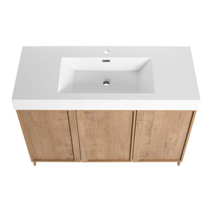English Elm 48 Inch Freestanding Bathroom Vanity with Resin Sink Oak Finish Soft Close Doors W999S00569
