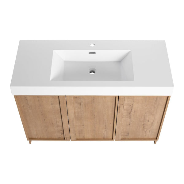 English Elm 48 Inch Freestanding Bathroom Vanity with Resin Sink Oak Finish Soft Close Doors W999S00569
