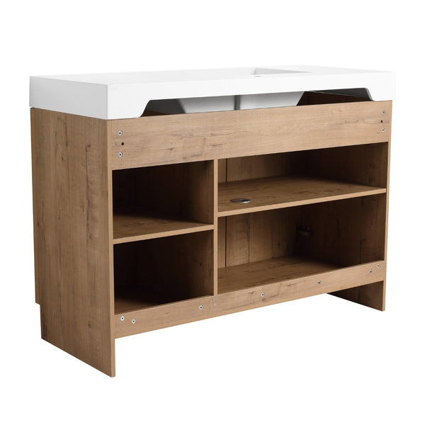 English Elm 48 Inch Freestanding Bathroom Vanity with Resin Sink Oak Finish Soft Close Doors W999S00569