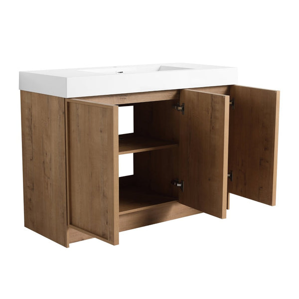 English Elm 48 Inch Freestanding Bathroom Vanity with Resin Sink Oak Finish Soft Close Doors W999S00569