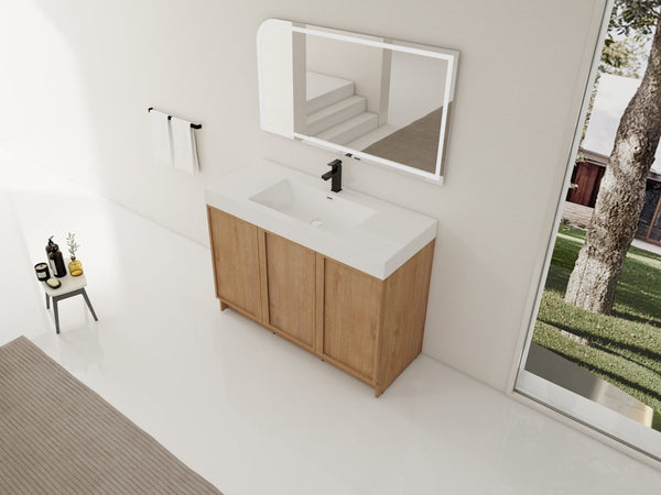 English Elm 48 Inch Freestanding Bathroom Vanity with Resin Sink Oak Finish Soft Close Doors W999S00569