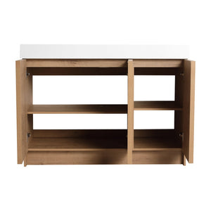 English Elm 48 Inch Freestanding Bathroom Vanity with Resin Sink Oak Finish Soft Close Doors W999S00569