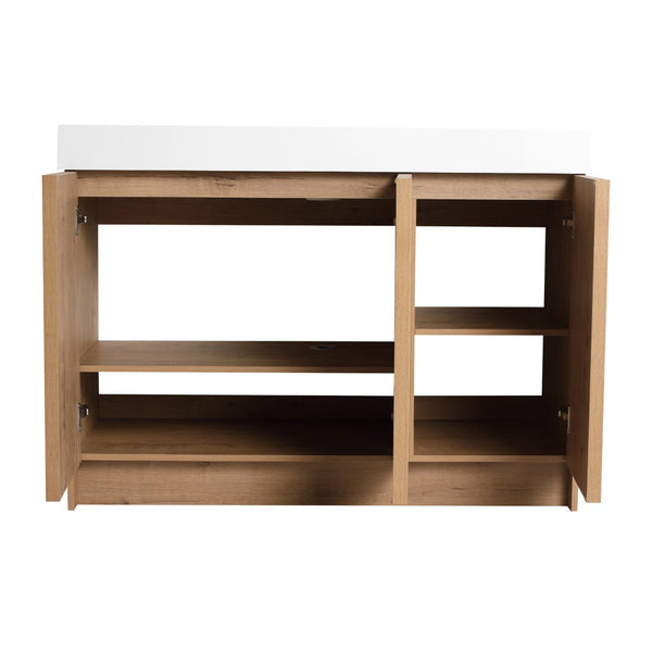 English Elm 48 Inch Freestanding Bathroom Vanity with Resin Sink Oak Finish Soft Close Doors W999S00569