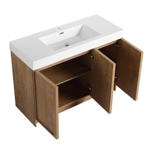 English Elm 48 Inch Freestanding Bathroom Vanity with Resin Sink Oak Finish Soft Close Doors W999S00569