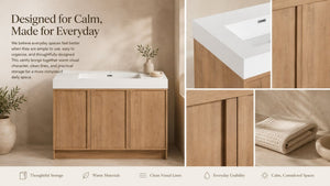 English Elm 48 Inch Freestanding Bathroom Vanity with Resin Sink Oak Finish Soft Close Doors W999S00569