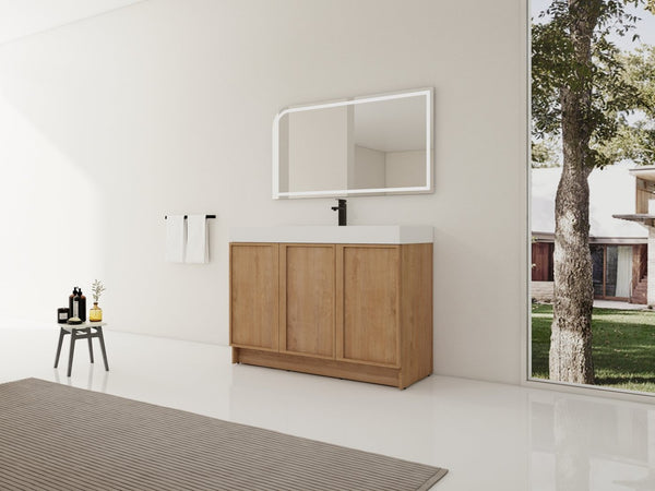 English Elm 48 Inch Freestanding Bathroom Vanity with Resin Sink Oak Finish Soft Close Doors W999S00569