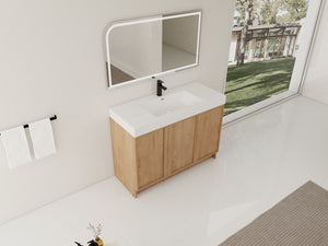 English Elm 48 Inch Freestanding Bathroom Vanity with Resin Sink Oak Finish Soft Close Doors W999S00569