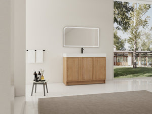English Elm 48 Inch Freestanding Bathroom Vanity with Resin Sink Oak Finish Soft Close Doors W999S00569