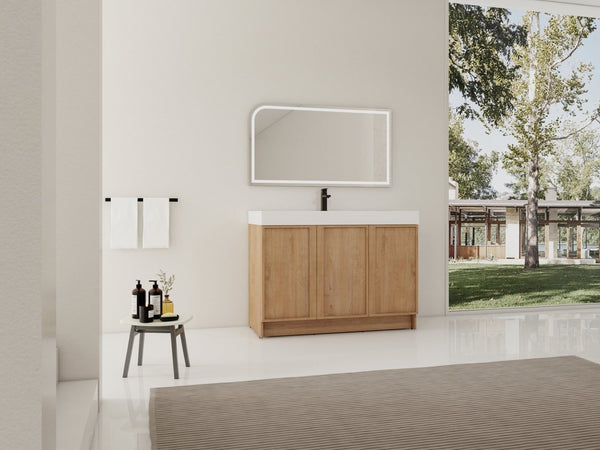 English Elm 48 Inch Freestanding Bathroom Vanity with Resin Sink Oak Finish Soft Close Doors W999S00569