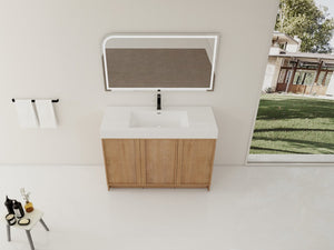 English Elm 48 Inch Freestanding Bathroom Vanity with Resin Sink Oak Finish Soft Close Doors W999S00569