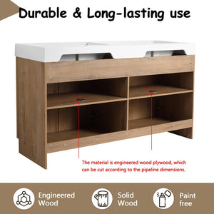 English Elm 60 Inch Freestanding Bathroom Vanity Dual Resin Sinks Soft Close Oak Finish W999S00570