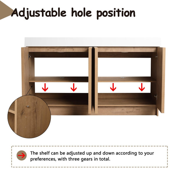 English Elm 60 Inch Freestanding Bathroom Vanity Dual Resin Sinks Soft Close Oak Finish W999S00570