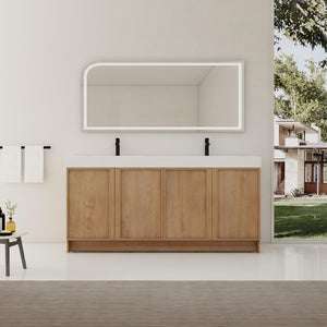 English Elm 72 Inch Freestanding Double Sink Bathroom Vanity Oak Finish Soft Close Plywood Cabinet W999S00571