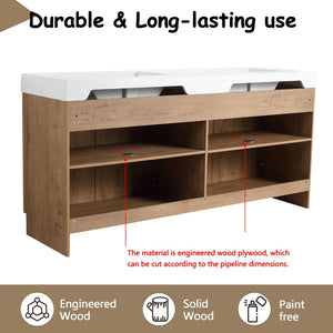 English Elm 72 Inch Freestanding Double Sink Bathroom Vanity Oak Finish Soft Close Plywood Cabinet W999S00571