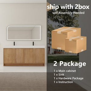 English Elm 72 Inch Freestanding Double Sink Bathroom Vanity Oak Finish Soft Close Plywood Cabinet W999S00571