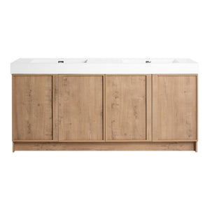 English Elm 72 Inch Freestanding Double Sink Bathroom Vanity Oak Finish Soft Close Plywood Cabinet W999S00571