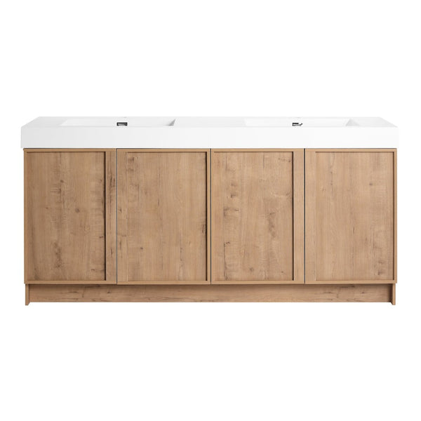 English Elm 72 Inch Freestanding Double Sink Bathroom Vanity Oak Finish Soft Close Plywood Cabinet W999S00571