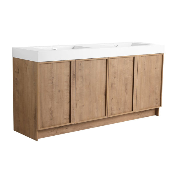 English Elm 72 Inch Freestanding Double Sink Bathroom Vanity Oak Finish Soft Close Plywood Cabinet W999S00571