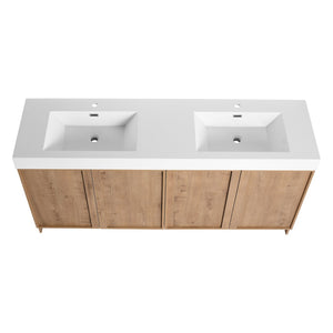 English Elm 72 Inch Freestanding Double Sink Bathroom Vanity Oak Finish Soft Close Plywood Cabinet W999S00571