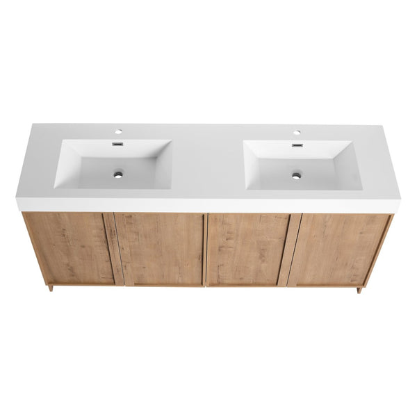 English Elm 72 Inch Freestanding Double Sink Bathroom Vanity Oak Finish Soft Close Plywood Cabinet W999S00571