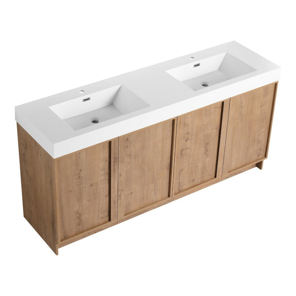 English Elm 72 Inch Freestanding Double Sink Bathroom Vanity Oak Finish Soft Close Plywood Cabinet W999S00571
