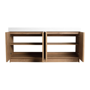 English Elm 72 Inch Freestanding Double Sink Bathroom Vanity Oak Finish Soft Close Plywood Cabinet W999S00571