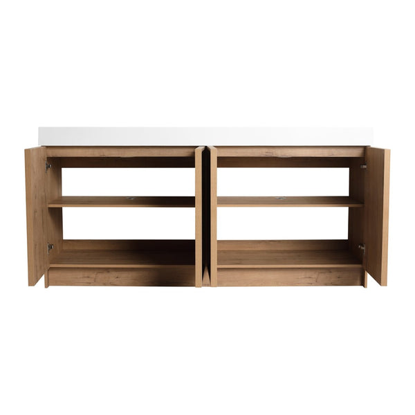 English Elm 72 Inch Freestanding Double Sink Bathroom Vanity Oak Finish Soft Close Plywood Cabinet W999S00571