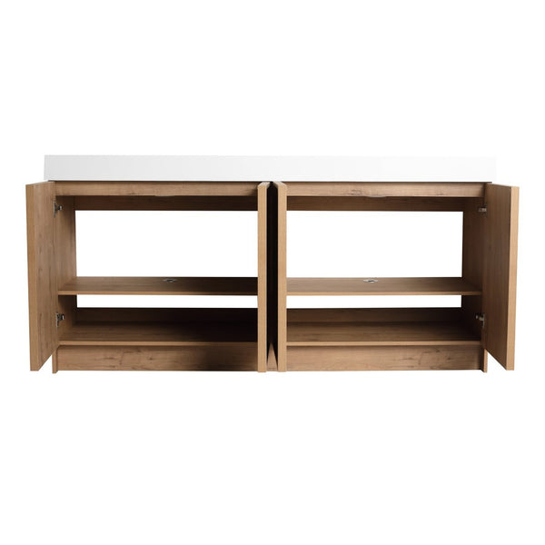 English Elm 72 Inch Freestanding Double Sink Bathroom Vanity Oak Finish Soft Close Plywood Cabinet W999S00571