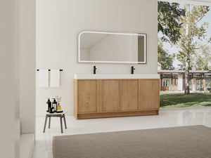 English Elm 72 Inch Freestanding Double Sink Bathroom Vanity Oak Finish Soft Close Plywood Cabinet W999S00571
