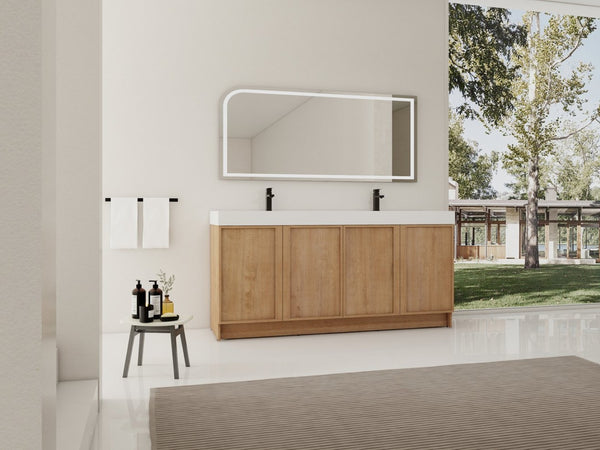 English Elm 72 Inch Freestanding Double Sink Bathroom Vanity Oak Finish Soft Close Plywood Cabinet W999S00571