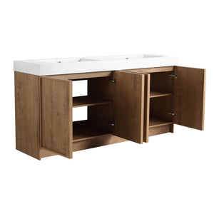 English Elm 72 Inch Freestanding Double Sink Bathroom Vanity Oak Finish Soft Close Plywood Cabinet W999S00571