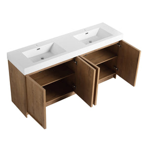 English Elm 72 Inch Freestanding Double Sink Bathroom Vanity Oak Finish Soft Close Plywood Cabinet W999S00571