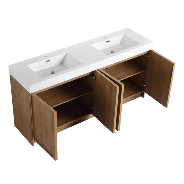 English Elm 72 Inch Freestanding Double Sink Bathroom Vanity Oak Finish Soft Close Plywood Cabinet W999S00571