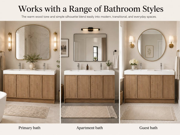 English Elm 72 Inch Freestanding Double Sink Bathroom Vanity Oak Finish Soft Close Plywood Cabinet W999S00571