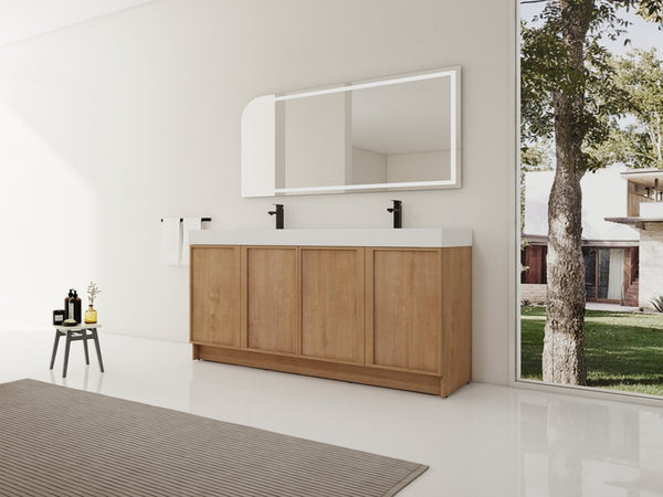 English Elm 72 Inch Freestanding Double Sink Bathroom Vanity Oak Finish Soft Close Plywood Cabinet W999S00571