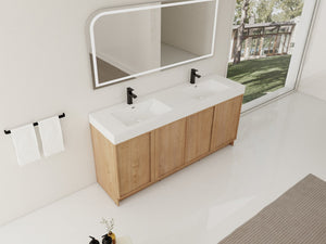 English Elm 72 Inch Freestanding Double Sink Bathroom Vanity Oak Finish Soft Close Plywood Cabinet W999S00571