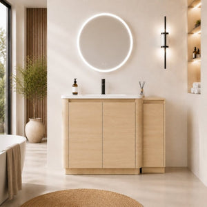 English Elm 48 Inch Freestanding Oak Bathroom Vanity with Ceramic Sink and Soft Close Storage Cabinet W999S00572