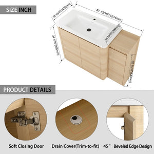 English Elm 48 Inch Freestanding Oak Bathroom Vanity with Ceramic Sink and Soft Close Storage Cabinet W999S00572