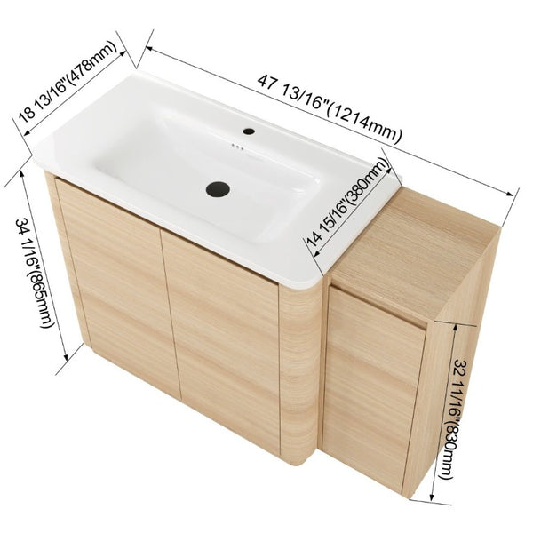 English Elm 48 Inch Freestanding Oak Bathroom Vanity with Ceramic Sink and Soft Close Storage Cabinet W999S00572