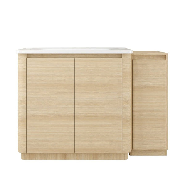 English Elm 48 Inch Freestanding Oak Bathroom Vanity with Ceramic Sink and Soft Close Storage Cabinet W999S00572