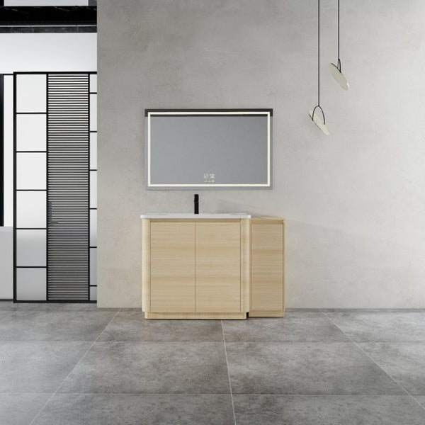 English Elm 48 Inch Freestanding Oak Bathroom Vanity with Ceramic Sink and Soft Close Storage Cabinet W999S00572