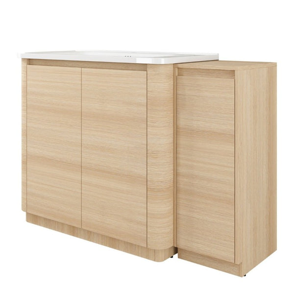 English Elm 48 Inch Freestanding Oak Bathroom Vanity with Ceramic Sink and Soft Close Storage Cabinet W999S00572