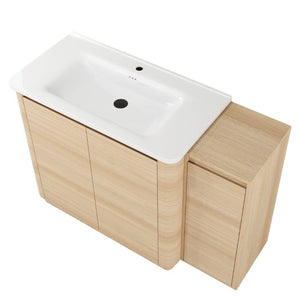 English Elm 48 Inch Freestanding Oak Bathroom Vanity with Ceramic Sink and Soft Close Storage Cabinet W999S00572