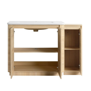 English Elm 48 Inch Freestanding Oak Bathroom Vanity with Ceramic Sink and Soft Close Storage Cabinet W999S00572