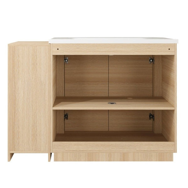 English Elm 48 Inch Freestanding Oak Bathroom Vanity with Ceramic Sink and Soft Close Storage Cabinet W999S00572