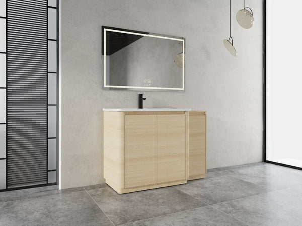 English Elm 48 Inch Freestanding Oak Bathroom Vanity with Ceramic Sink and Soft Close Storage Cabinet W999S00572