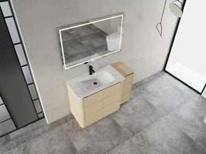 English Elm 48 Inch Freestanding Oak Bathroom Vanity with Ceramic Sink and Soft Close Storage Cabinet W999S00572