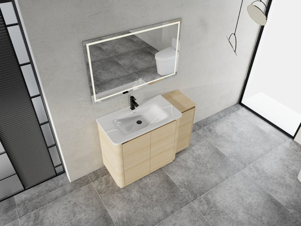 English Elm 48 Inch Freestanding Oak Bathroom Vanity with Ceramic Sink and Soft Close Storage Cabinet W999S00572