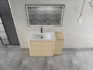 English Elm 48 Inch Freestanding Oak Bathroom Vanity with Ceramic Sink and Soft Close Storage Cabinet W999S00572